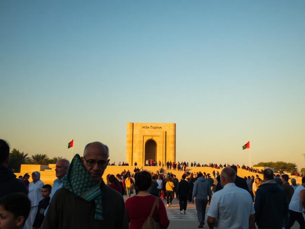 Algeria landmark with Algerian people of different ages