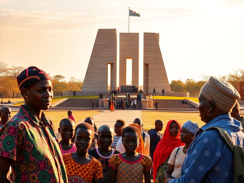 Botswana landmark with Motswana people of different ages