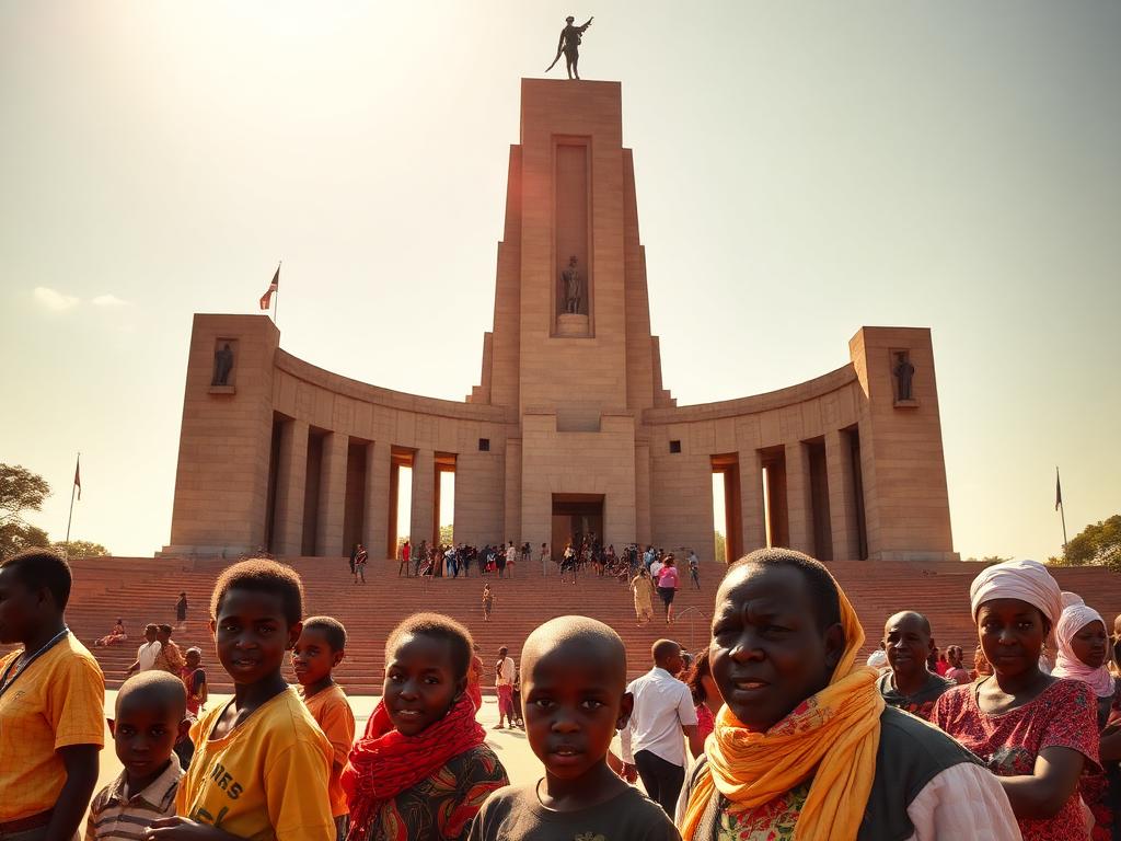 Burkina Faso landmark with Burkinabè people of different ages