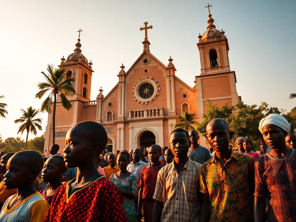 Central African Republic landmark with Central African people of different ages