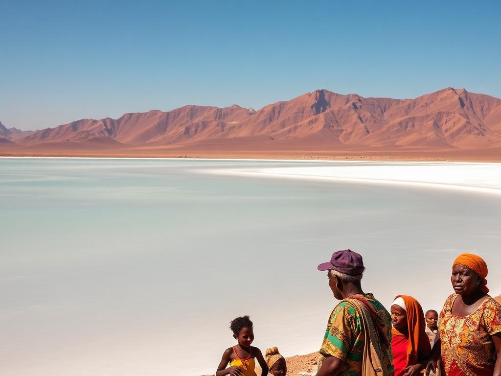 Djibouti landmark with Djiboutian people of different ages