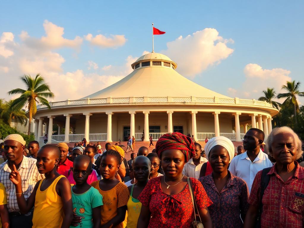 Liberia landmark with Liberian people of different ages