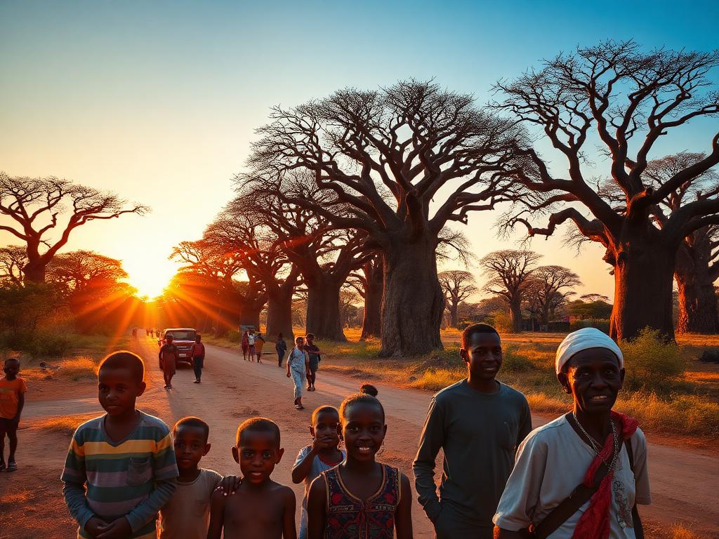 Madagascar landmark with Malagasy people of different ages