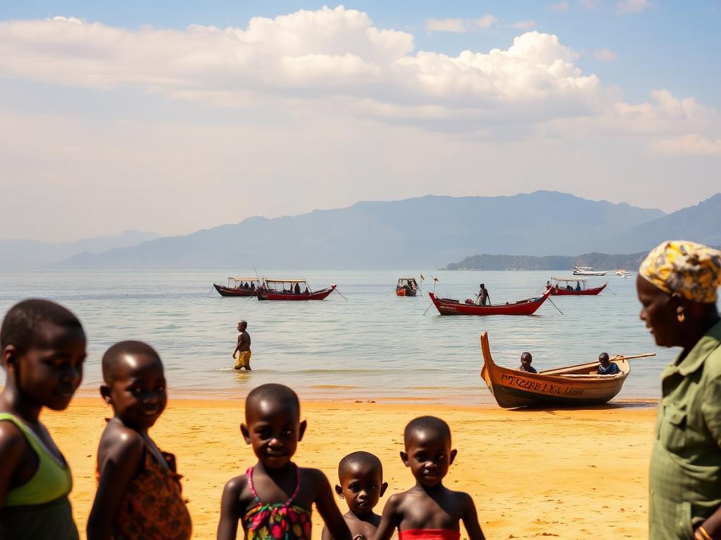 Malawi landmark with Malawian people of different ages