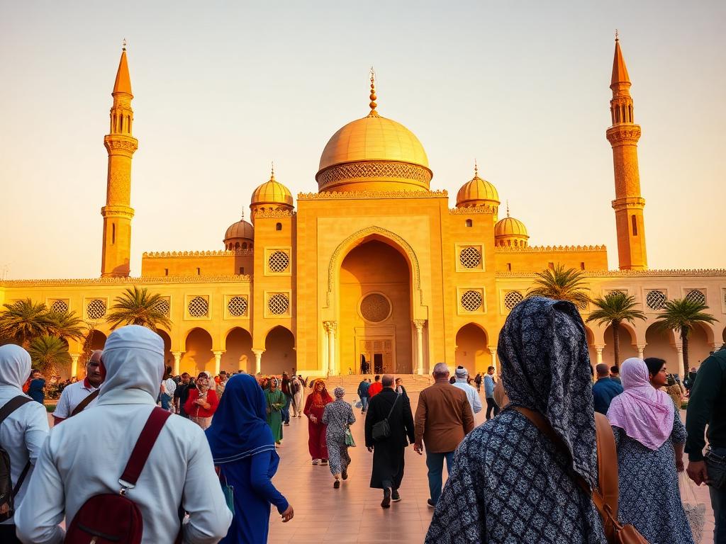 Morocco landmark with Moroccan people of different ages