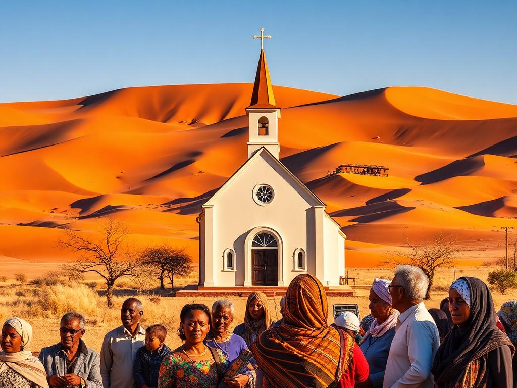 Namibia landmark with Namibian people of different ages