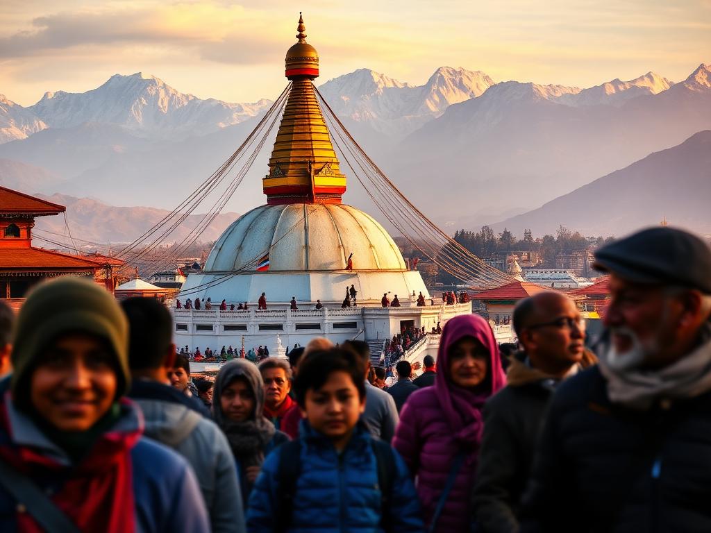 Nepal landmark with Nepali people of different ages
