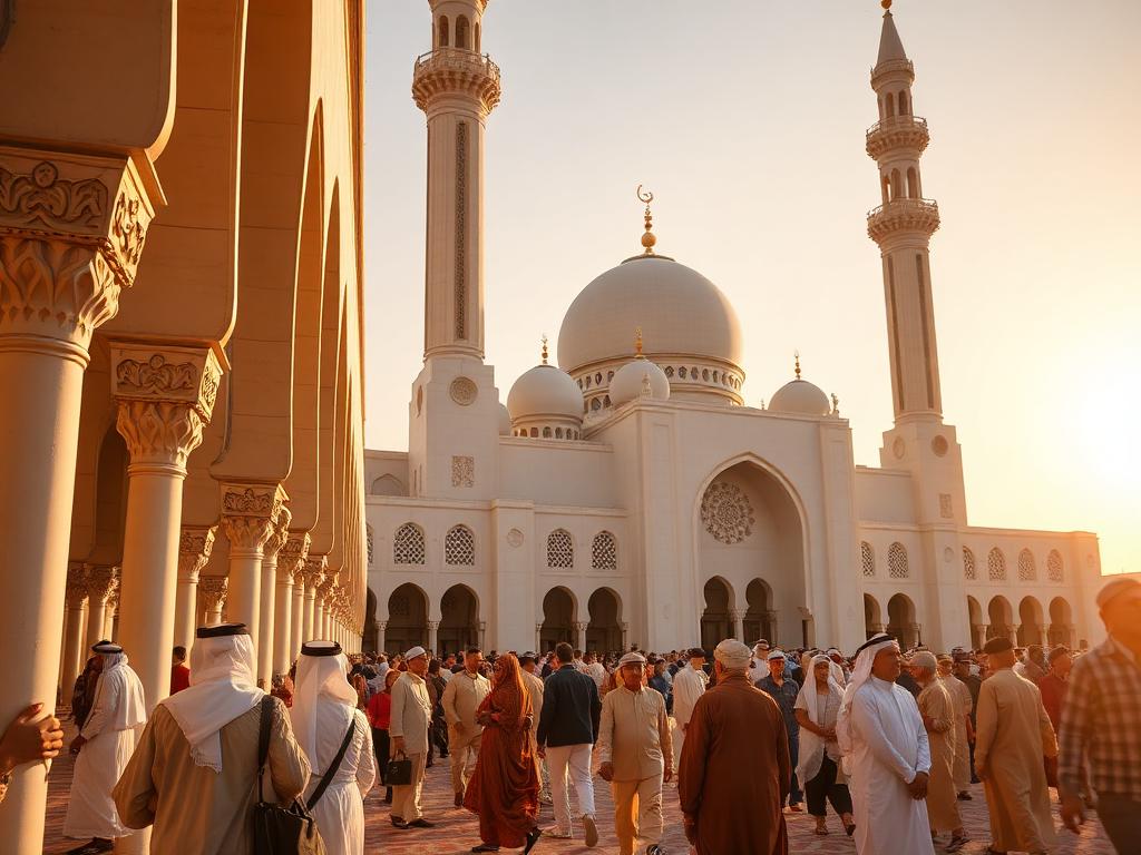 Oman landmark with Omani people of different ages