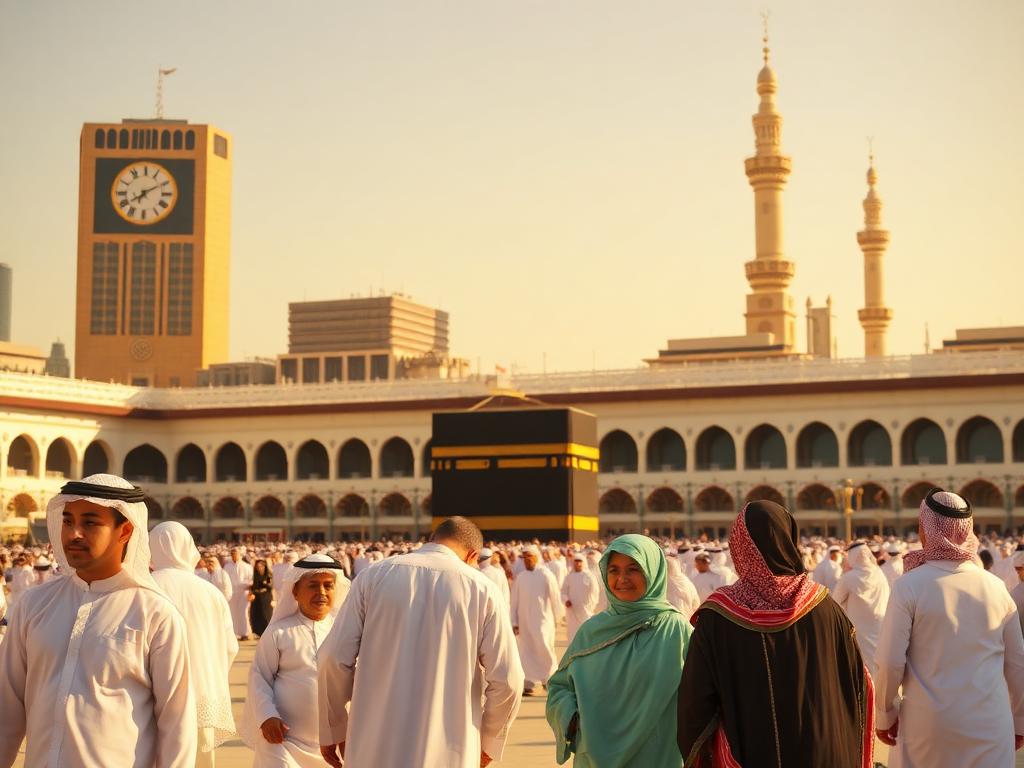 Saudi Arabia landmark with Saudi people of different ages