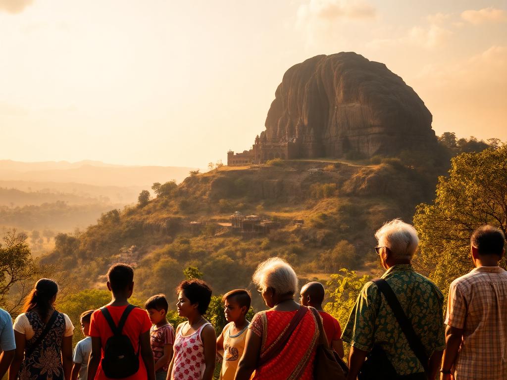 Sri Lanka landmark with Sri Lankan people of different ages