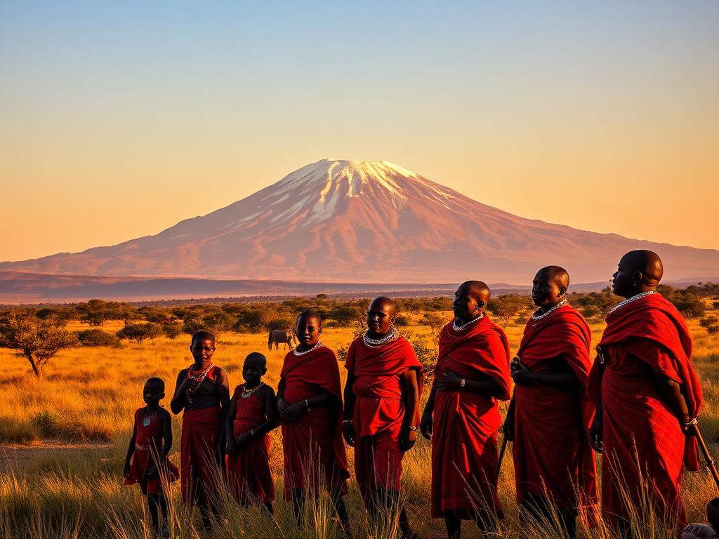Tanzania landmark with Tanzanian people of different ages