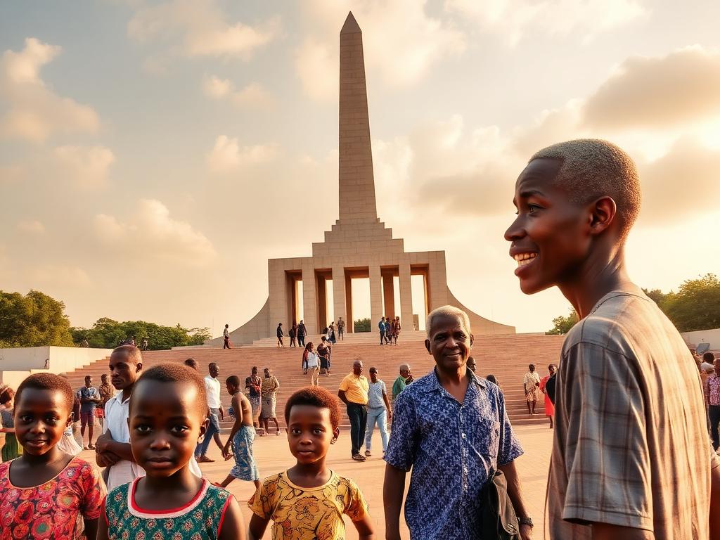 Togo landmark with Togolese people of different ages