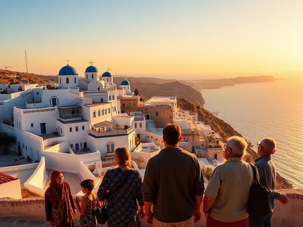 Tunisia landmark with Tunisian people of different ages